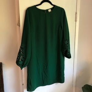 H&M emerald shift dress with bell sleeves